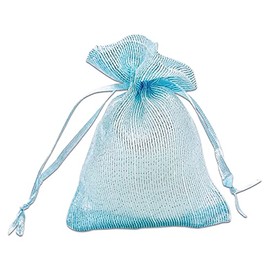 TheDisplayGuys - 96-Pack Striped Weave Organza Gift Bags with Drawstrings - Small 3" x 4" - Light Blue - for Party Favors, Samples,Treats
