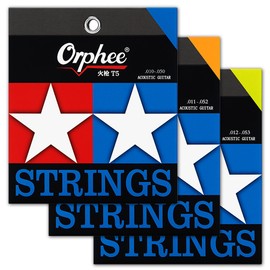 Rockhouse Guitar Strings Acoustic 6 String Set, Phosphor Bronze, Nano Coated, Loud, Smooth, RH-TMIX 3 Sets - Ultra Light 10-50, Light 11-52, Meduim 12-53 Gauges