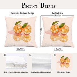 XUNLURY Trendy Orange Disco Ball Pillow Covers 18x18, Orange Room Decor, Funky Glam Disco Preppy Girly Citrus Fruit Decorative Throw Pillow Covers for Girls Bedroom Dorm Apartment Home