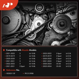 A-Premium Stretch Fit Serpentine Drive Belt Compatible with Mazda 3 2019-2022, CX-30 CX30 2020-2024, CX-50 CX50 2023-2024, 3 Sport 2019-2022, 2.0L 2.5L