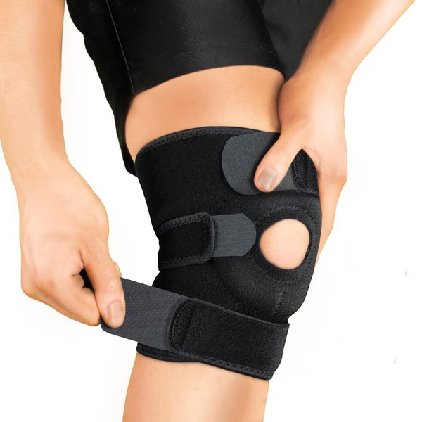 Knee Brace Open Patella Knee Brace for Men and Women, Non-Slip Knee Compression Sleeves for Running, Weightlifting, Basketball, Gym, Adjustable Strap NHS Use