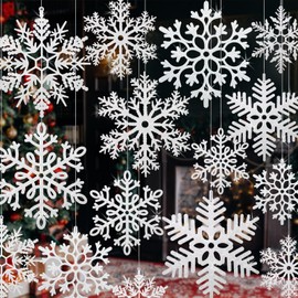24 PCS Large Snowflakes Ornaments - Outdoor Christmas Decor Glitter Giant Hanging Snowflake Decorations for Indoor Outdoor Christmas Tree Decorations(White)