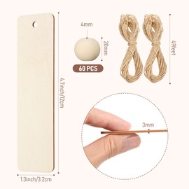 36 Pcs Christmas Wood Tags for Crafts with Holes Blank Stocking Name Tags with 60 Pcs Craft Beads Large Wooden Hanging Gift Tags with Ropes Unfinished DIY Tags Xmas Party Decoration