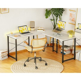 Casaottima 47 inch L Shaped Gaming Desk with Monitor Stand, Corner Desk Gaming Table for Home Office, Computer Desk Sturdy Writing Workstation for Small Space, White