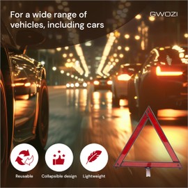 Reflective Triangle - Warning Orange Ttriangle Reflector - Foldable Emergency Triangles for Vehicles, Trucks - Safety Triangle for Highway & Roadside, Hazard Sign, 2 Pcs
