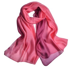 SNUG STAR Cotton Silk Scarf Elegant Soft Wraps Color Shade Scarves for Women (Gradient - Watermelon red)