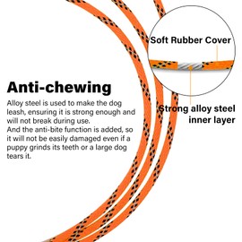 ZHOMA 4/5/6 FT Chew Proof Dog Leashes with Comfortable Handle, Steel Cable Lead for Control Large or Medium Dogs Walk and Train, Heavy Duty with Rotate Clasp and Double Buckle (6FT,Orange)