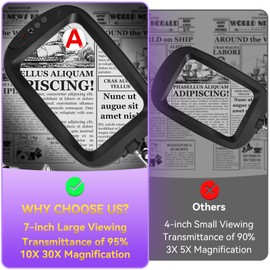10X 30X Extra Large Magnifying Glass with Light and Stand,7-inch Lighted Magnifier,5 Color Modes Stepless Dimmable,Rectangle Hands-Free Magnifying Glass Desk Lamp for Reading Craft Hobby Close Work LB