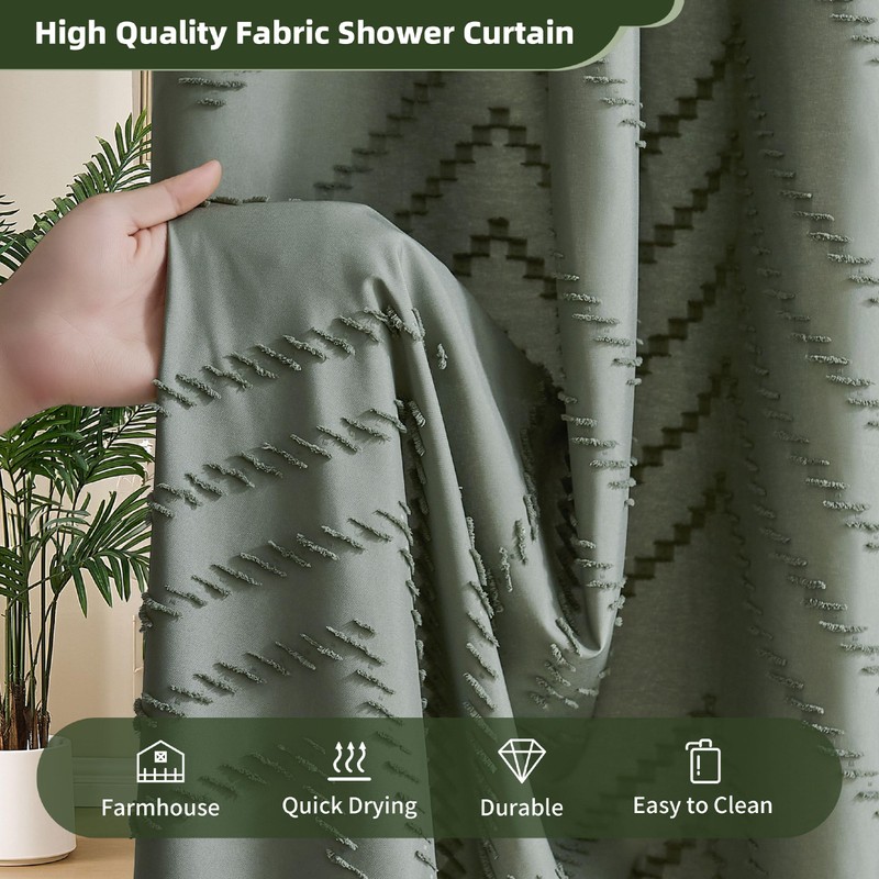 Siiluminisoy Extra Long Sage Green Boho Shower Curtain with Tassel,