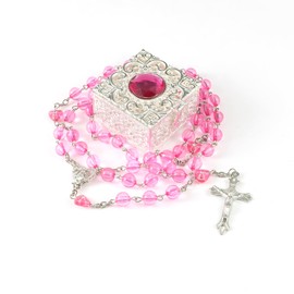 WHLHMK Catholic rosary with metal jewelry box, Metal, No Gemstone