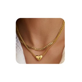 ZMJK Chunky Heart Necklace for Women Non Tarnish Gold Love Choker Pendant Necklace Trendy Heart Double Layered Waterproof Necklaces for Women Charm Jewelry, 16-18 Inches, Alloy Steel, No Gemstone