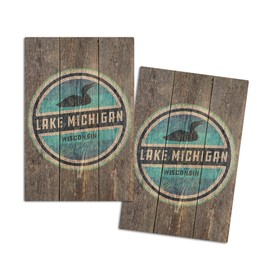 Lake Michigan, Wisconsin, Rustic Loon, (4x6 Birch Wood Postcards, 2-Pack Stationary, Rustic Home Wall Decor)