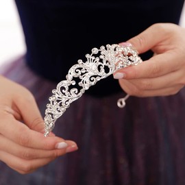 JWICOS Wedding Tiara for Women and Girls Pageant Crown Headband Queen Birthday Crowns Rhinestone Bridal Crown for Birthday Decorations Party (Silver)