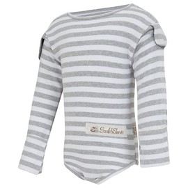 ScratchSleeves | Flip-mitt Bodysuit for Itchy Babies | Grey Stripe | 6-9 Months
