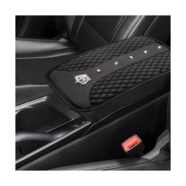 ZNDAW Bling Leather Car Center Console Cover, Anti-Scratch Waterproof Crystal Rhinestones Armrest Seat Pad, Comfortable Diamond Armrest Box Cover Protector for Car SUV Truck (Black)