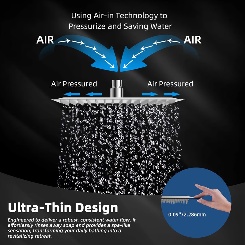 Hibbent All Metal 8 Inch Shower Head, High Pressure Stainless