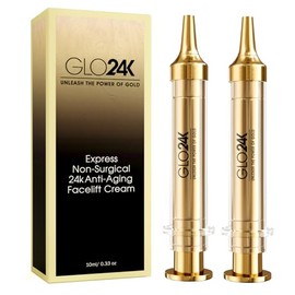 GLO24K UNLEASH THE POWER OF GOLD Crema Facial Instantánea Con Oro De 24K, Ácido Hialurónico, Péptidos Y Vitaminas. Paquete Value De 2. Una Poderosa...