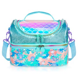 PinkSheep Children's Lunch Bag, Cool Bag with Two Compartments and Removable Adjustable Children's Lunch Bag, Nursery Bag, Girls Boys Lunch Boxes (Mermaid)