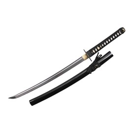 Onikiri F-581-M 1045 Kiku Tsuba, Real Rayskin, Sword Bag Carbon Steel Scabbard, Black