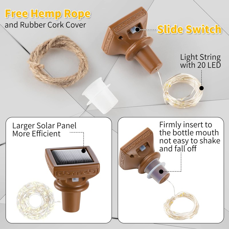 Tuanse 18 Pcs Solar Bottle Lights, 20 LEDs Waterproof Copper