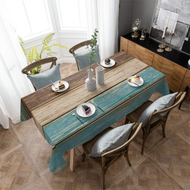 Teal Rustic Tablecloth Waterproof For Square/Round/Rectangle Table Cloth 60x102 In Washable Polyester Tablecovers,Farmhouse Retro Turquoise Green Brown Table Cover For Baby Shower Baptism Buffet Party