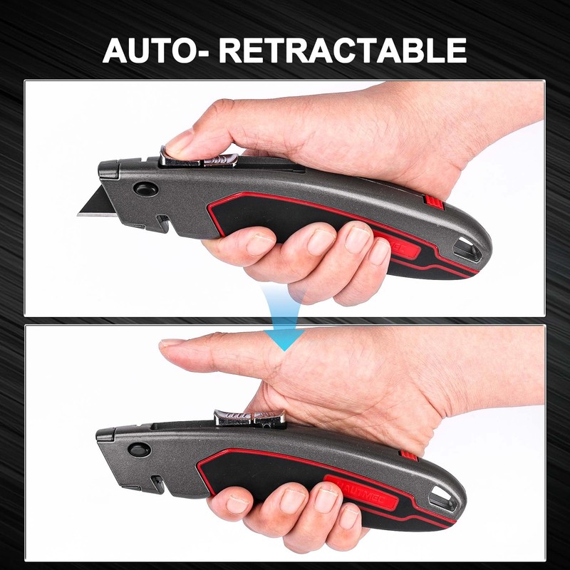HAUTMEC Heavy-Duty Utility Knife, Safety Box Cutter with Auto-Retracting &