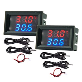 2 pieces measurement 4~30V direct power supply red + blue dual display digital thermometer with waterproof metal sensor temperature sensor