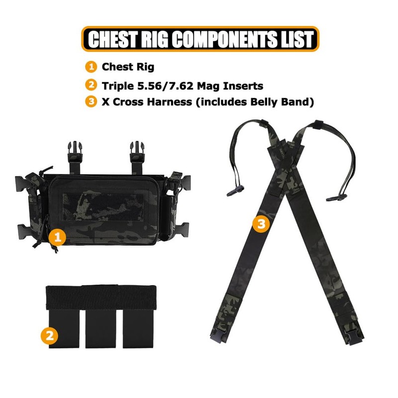 KRYDEX Tactical Chest Rig with Triple 5.56/7.62 Mag Pouch Insert