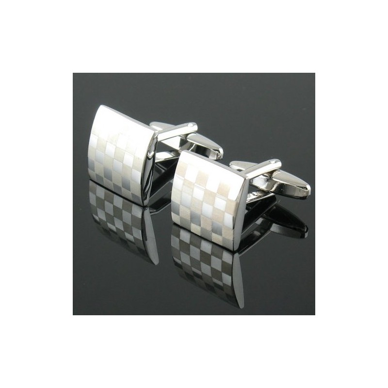 KINGQ Mens Silver Square Checkerboard Cufflinks