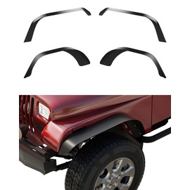 KYBOLT 4 PCS Flat Front & Rear Fender Flares Fits For 1987-1995 Jeep Wrangler YJ, Off-Road Metal Steel Wheel Liner, Textured black