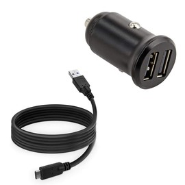 BoxWave Car Charger Compatible with Ozark Trail Rechargeable Hand Warmer - Minimus Car Charger with DirectSync Cable (4W), Tiny Small Minimal Compact Dual Car Charger - Jet Black
