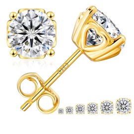 KRKC&CO Moissanite Earrings Studs 14K White Plated 925 Sterling Silver Earring Gifts for Women Men 1ct-3ct D Color VVS1