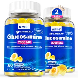 NEVISS Sugar Free Glucosamine Filled Gummies - Glucosamine Supplement Plus Chondroitin, MSM, Turmeric, Boswellia, Hyaluronic Acid, Vitamin D3 & Zinc, 120 Gummies, 60 Servings