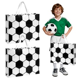 Liobelon 2 Pcs Extra Large Soccer Gift Bags, Jumbo Party Favor Bag with Handles, Large Capacity Non-Woven Shopping Pouch for Sports Supplies, Picnic, Beach, Gift Storage, Birthday, 19.7x15.8x5.1 inch