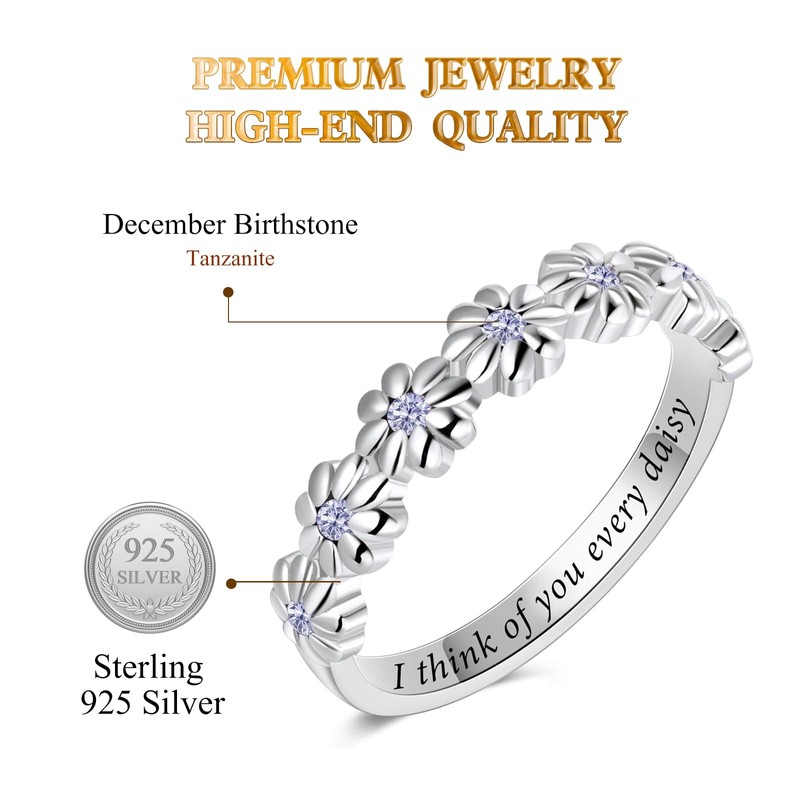 LEXLUNE Dainty Daisy Ring for Women, S925 Sterling Silver Cubic