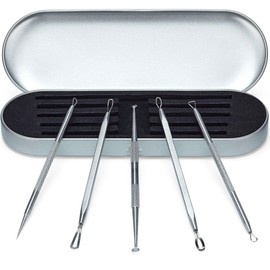 Ultimate Blackhead Removal Skincare Tools Set, Vidal Loops, Uno Spoon, 5 in 1, Metal Storage case