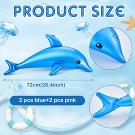 Wettarn 4 Juguetes Inflables de Delfín 28.4 Pulgadas Animales de Delfín Inflable de Piscina Decoración Temática de Delfín para Verano Playa Recuerdos de Fiesta Regalo de Cumpleaños, Rosa y Azul