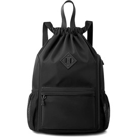 Drawstring Gym Backpack Bag for Men & Women, Gym Bag with Side Pocket Black - Color: Black