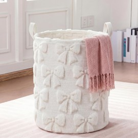 Blushtier White Bow Laundry Hamper Girls Room Decor Coquette Bow, 1 Pcs