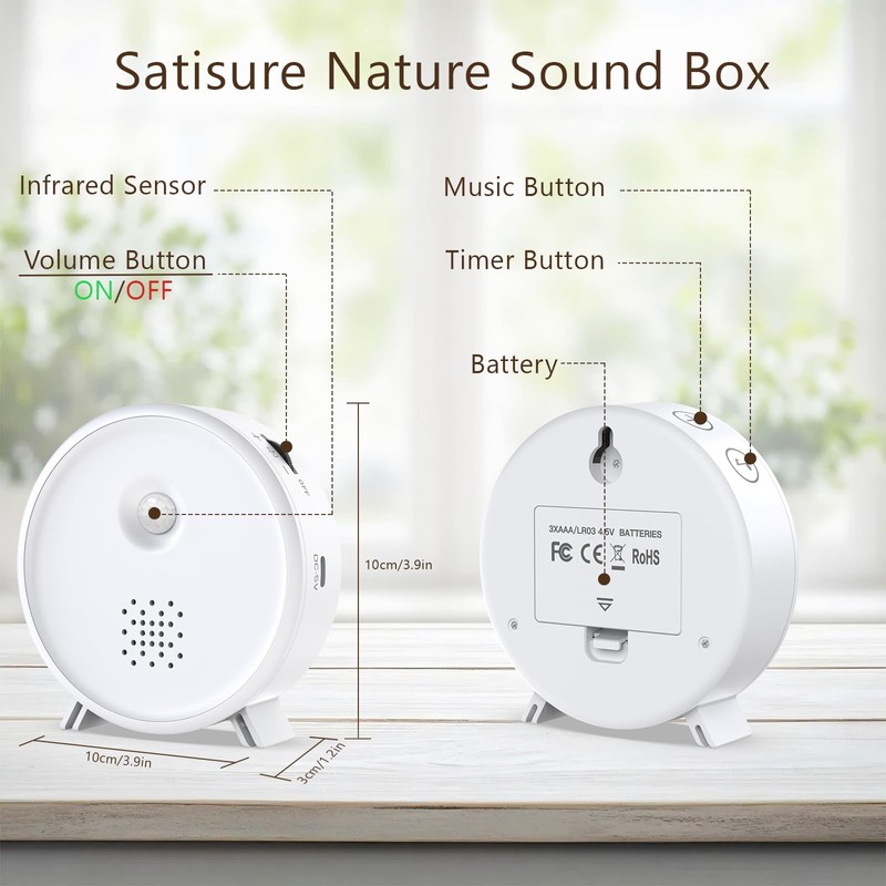 Satisure White Natural Sounds Box, Modern Bird Chirping Box with