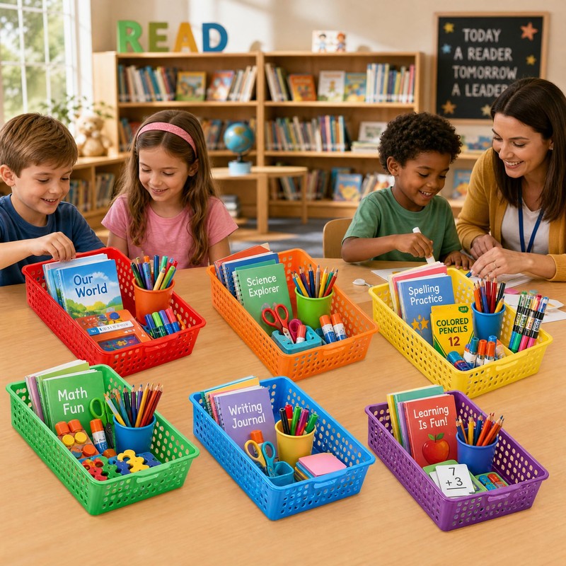 6 Pack Classroom Paper Baskets, Organizing Desk Boho Tray for