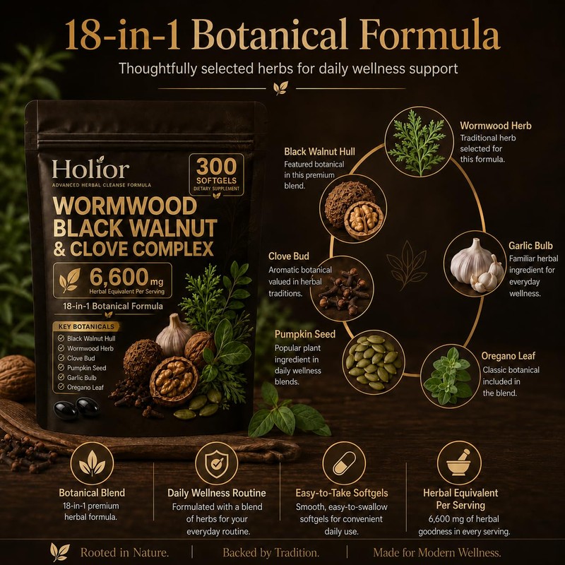 Holior Wormwood Black Walnut Cloves – 300 Count, Digestive &