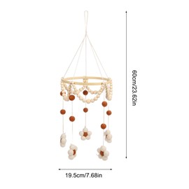 Handmade Wooden Baby Mobile Bed with Felt Balls Cotton Flowers Daisy Pattern, Safe Nursery Decor for Newborns Extra Large Size Ideal for Boys Girls (Dark Brown)