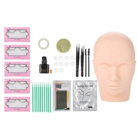 Eyelash Extension Practice Head 11 Piece Set with Eyelash Extension and Tweezers, Cleaning Sticks and Glue, Cosmetic Head Set for Beginners