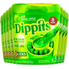 Glicks Dippits Sour Green Apple (8 Pack) | Gummy Sticks with Tangy Sour Sauce | Sweet & Sour Candy | Kosher