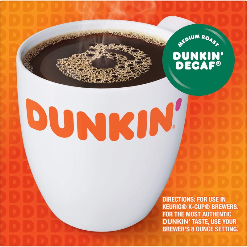 Dunkin' Decaf Medium Roast Coffee, 22 K Cups for Keurig