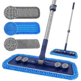 FORSPEEDER Microfiber Mops for Floor Cleaning - Dust Mop for Hardwood Floors with 55” Adjustable Handle 3 Thickened Washable Pads - Wet Dry Mopping for Pet Hairs Walls Tile Wood Laminate Home Kitchen