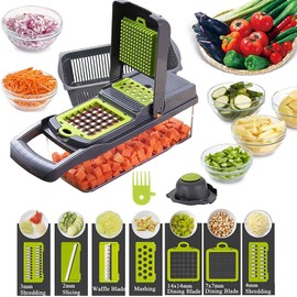 Vegetable Chopper, 14 in 1 Mandoline Slicer Cutter Chopper and Grater, Vegetable Slicer Potato Onion Chopper Veggie Chopper Dicer with Container