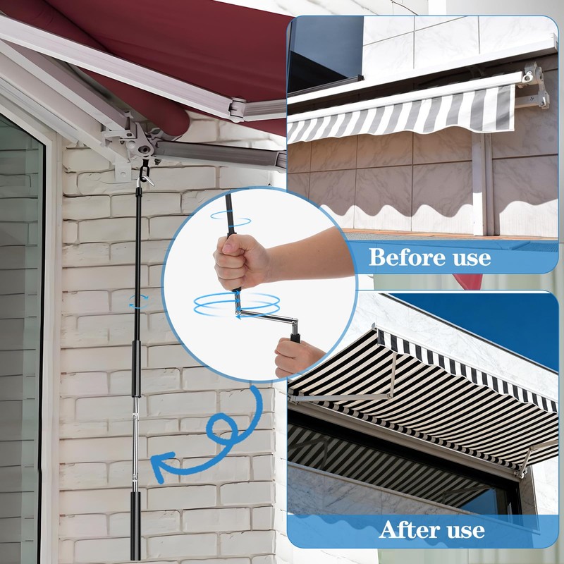 Cabilock Exterior Roller Shade Metal Crank Wand Pole with Hook,