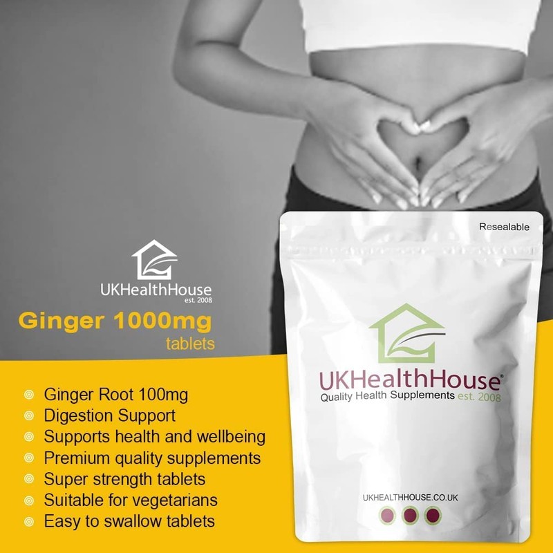 UKHealthHouse Ginger Root 1000mg Extract Tablets - Providing Gingerols &